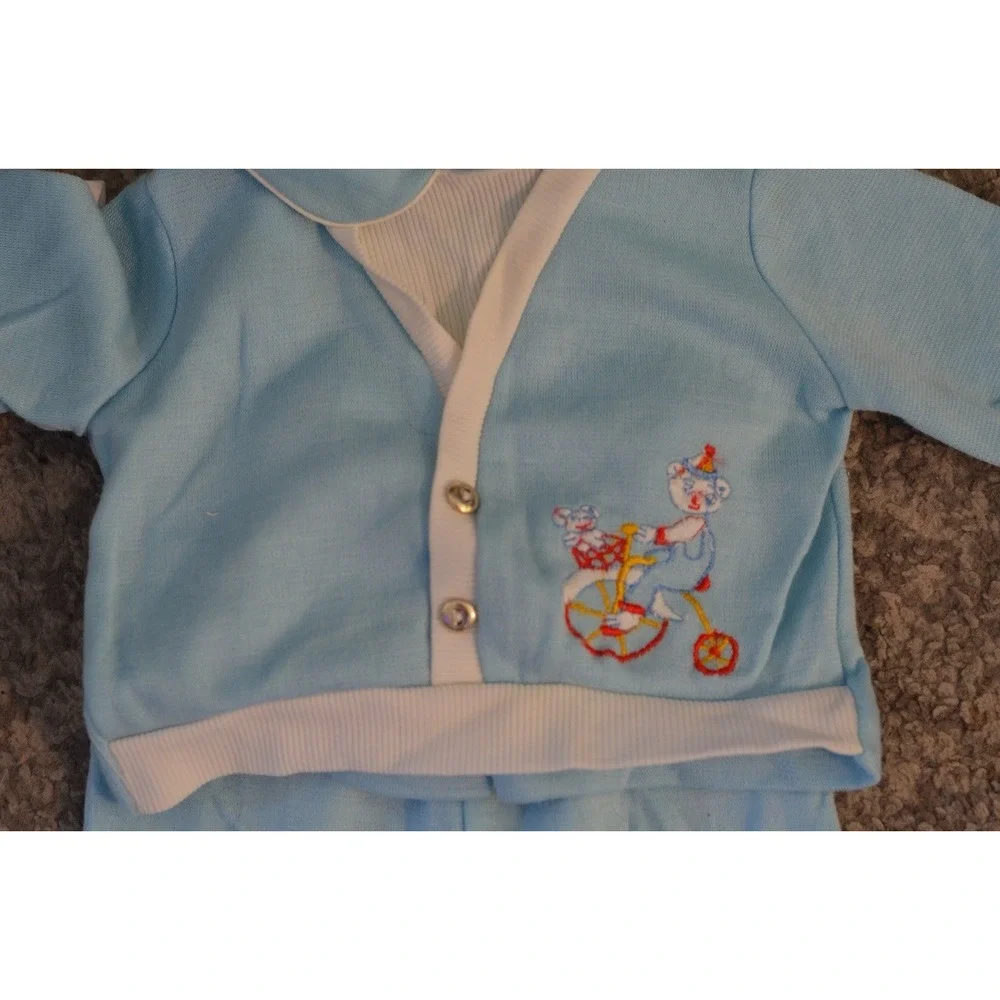 Tiny Tots Original Vintage Infant Clothing Size 3-6 Blue Overalls & Sweater 2pc